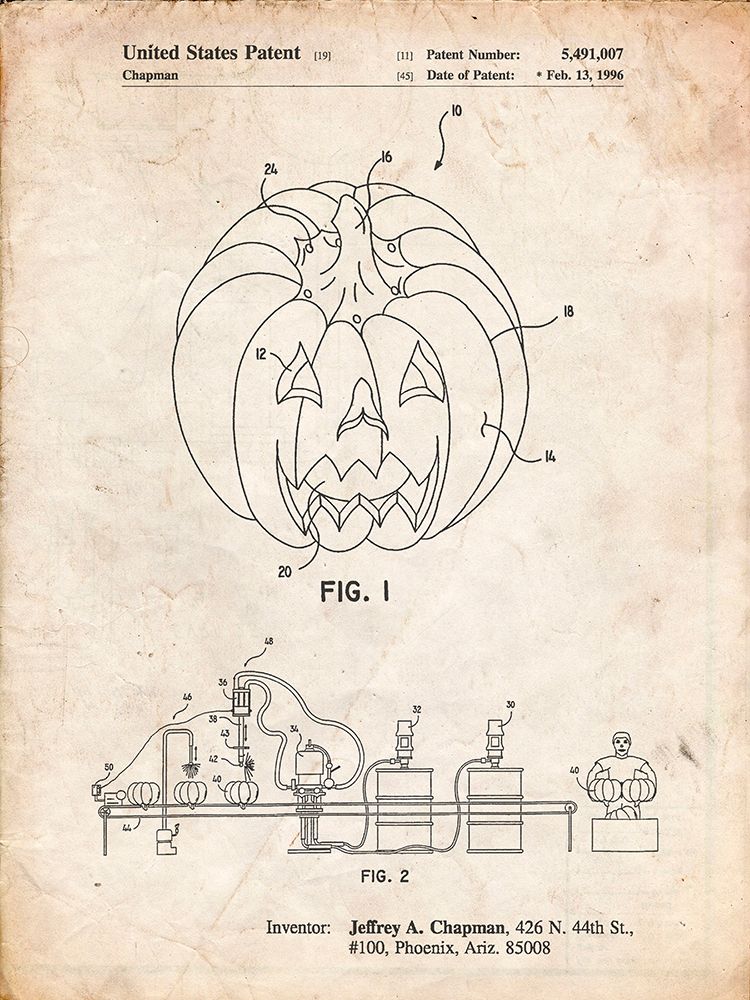 PP1003-Vintage Parchment Pumpkin Patent Poster