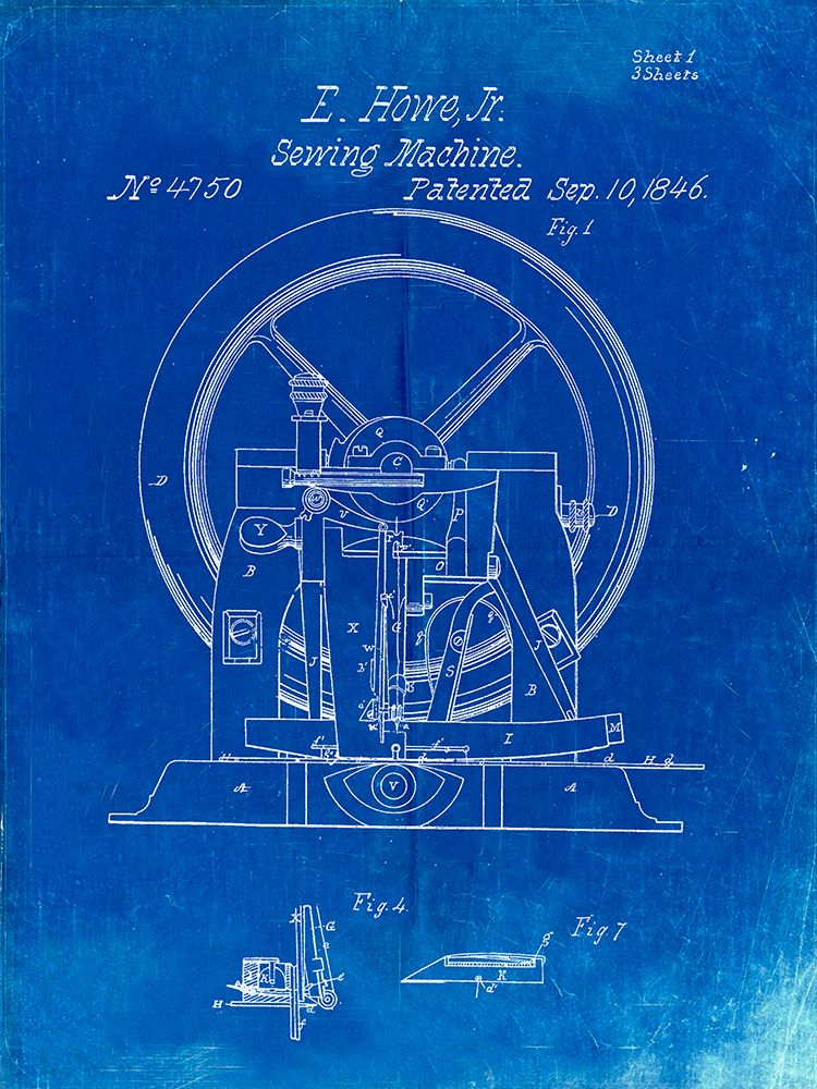 PP1035-Faded Blueprint Singer Sewing Machine Patent Poster
