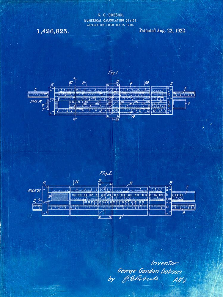 PP1040-Faded Blueprint Slide Rule Patent Poster