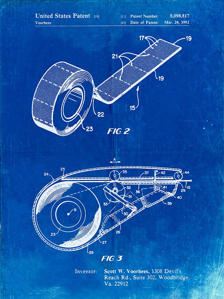 PP1133-Faded Blueprint White Out Tape Patent Poster