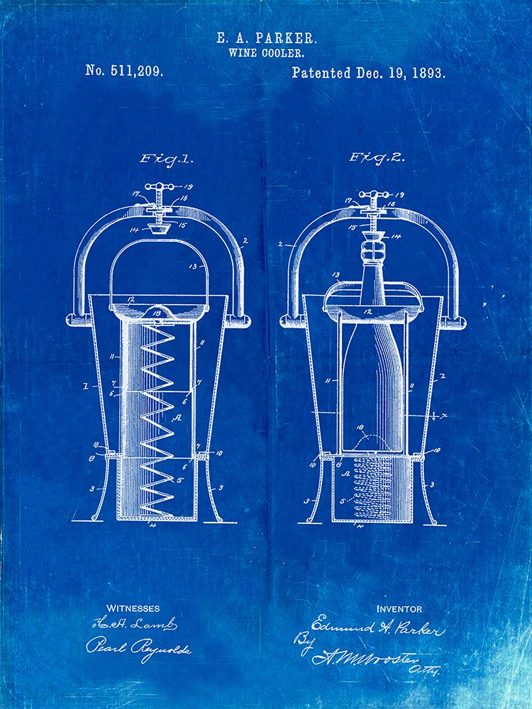 PP1138-Faded Blueprint Wine Cooler 1893 Patent Poster
