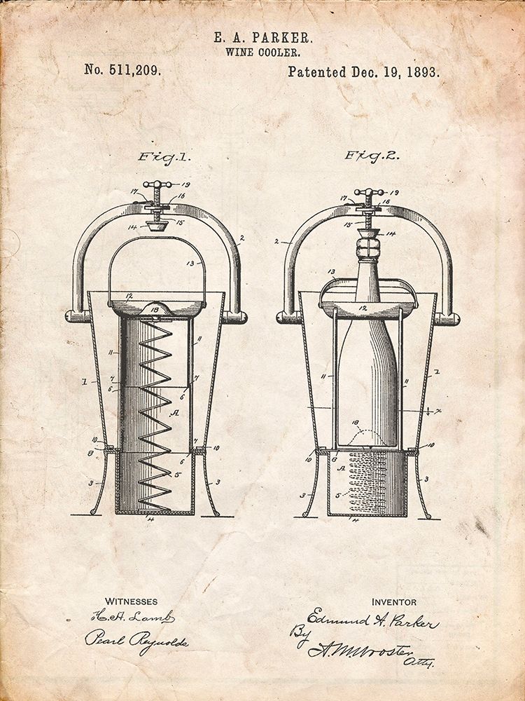 PP1138-Vintage Parchment Wine Cooler 1893 Patent Poster