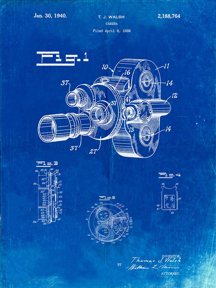 PP72-Faded Blueprint Bell and Howell Color Filter Camera Patent Poster
