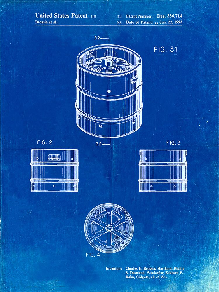 PP193- Faded Blueprint Miller Beer Keg Patent Poster