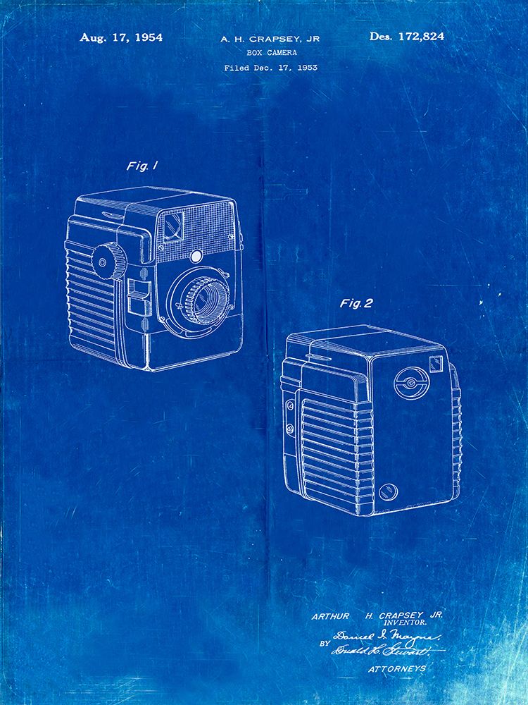 PP300-Faded Blueprint Kodak Brownie Bullseye 1954 Patent Poster