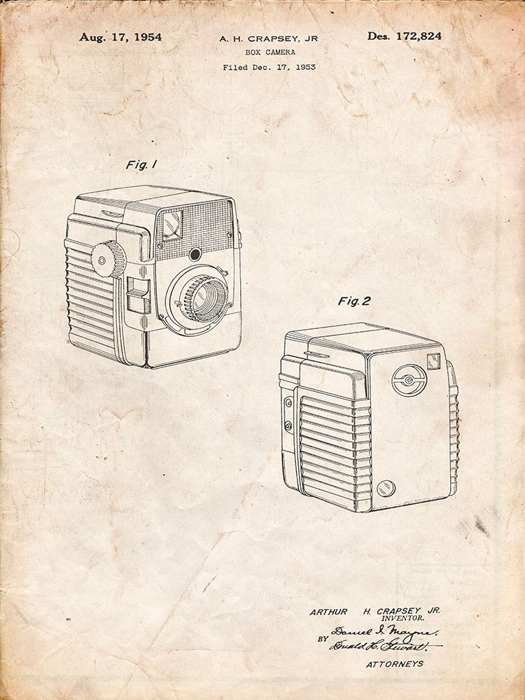 PP300-Vintage Parchment Kodak Brownie Bullseye 1954 Patent Poster