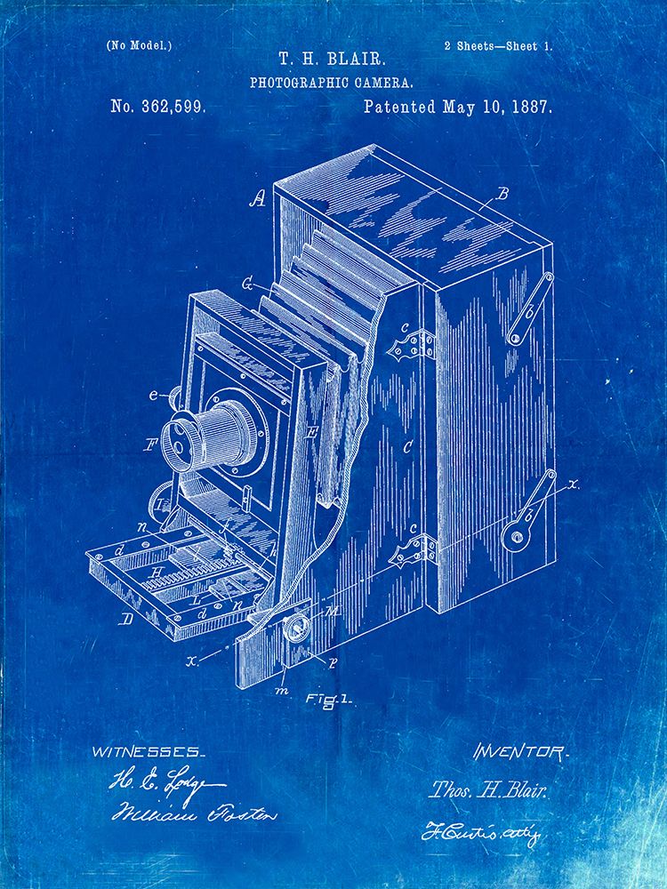 PP301-Faded Blueprint Lucidograph Camera Patent Poster