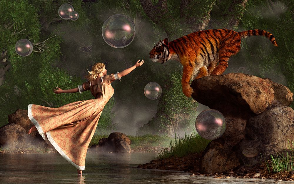 Surreal Tiger Bubble Water Dancer