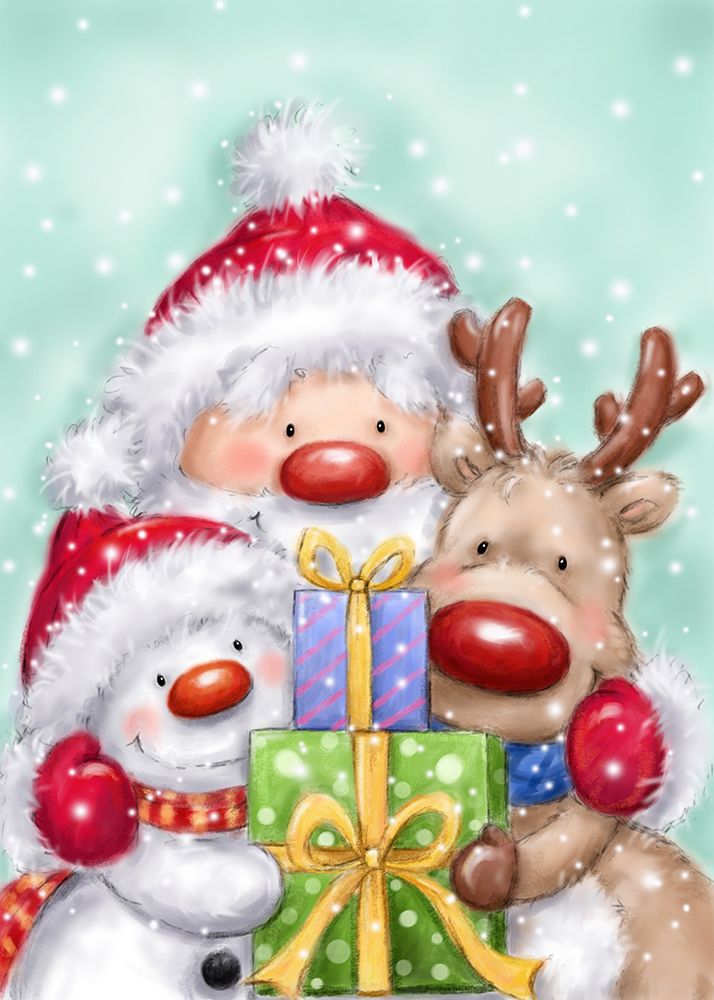 Santa, Reindeer And Snowman
