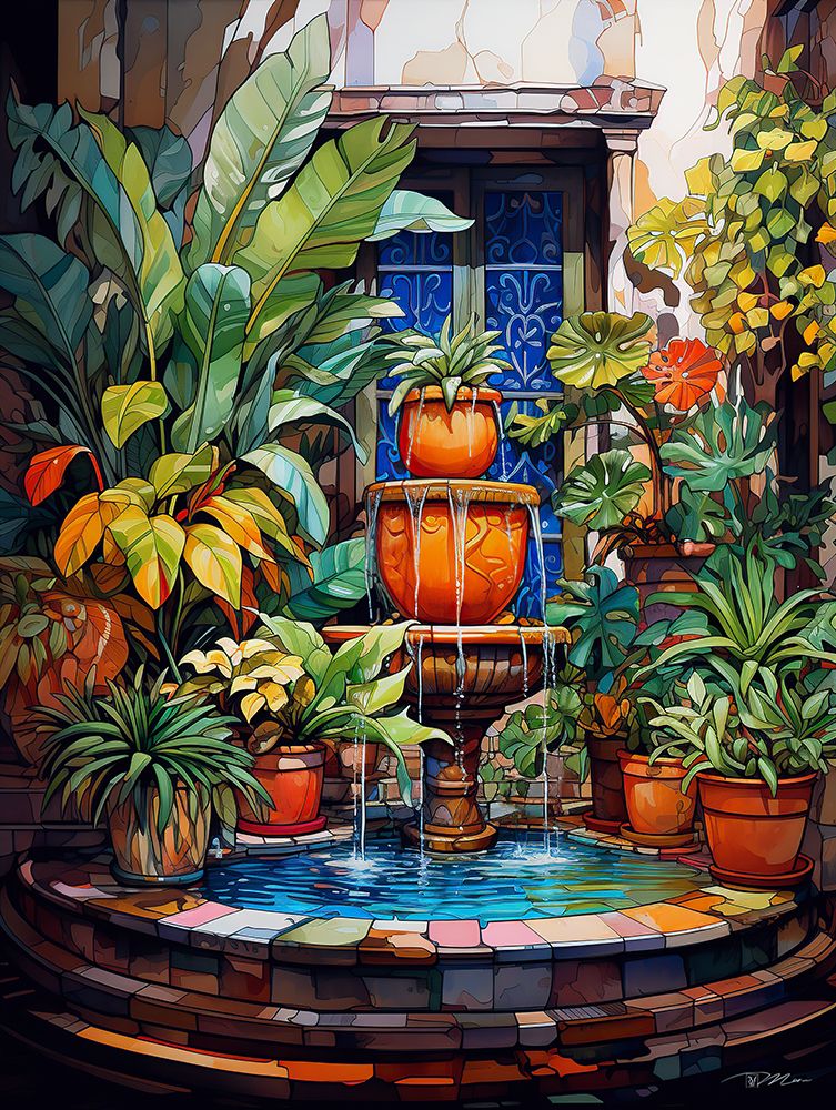 Water Fountain With Plants
