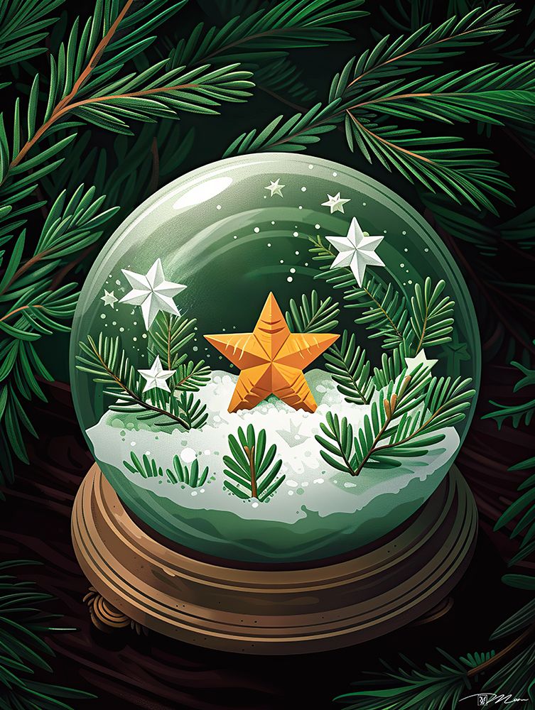 Christmas Globe With Orange And Green Star