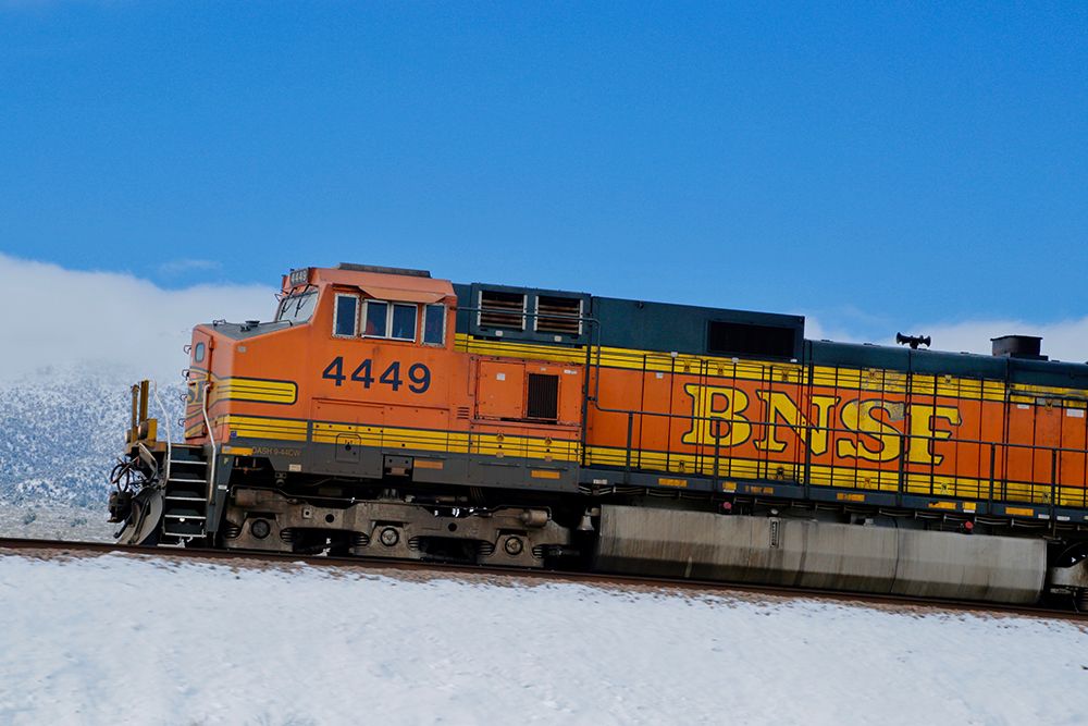 Orange Train in Snow