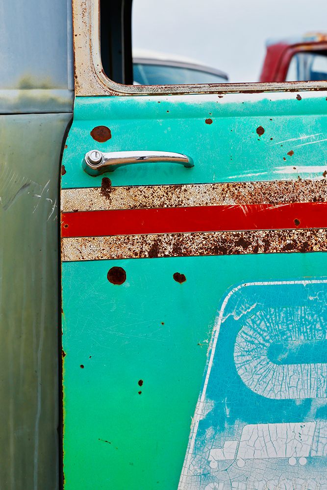 Red Stripe Vintage Car Door