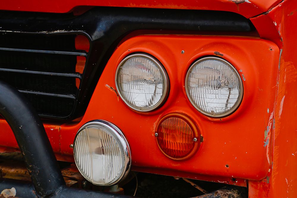 Vintage Red Grill Headlights