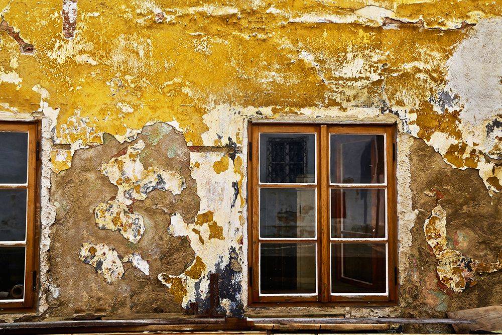 Window with Yellow cracked Wall