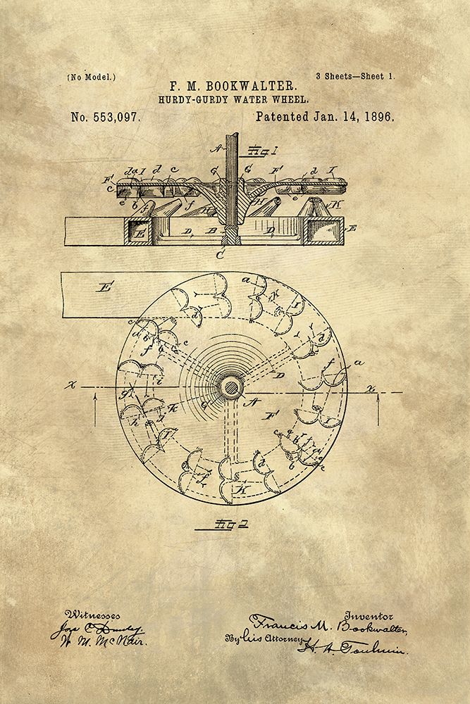 Hurdy-Gurdy Water Wheel blueprint - Industrial Farmhouse