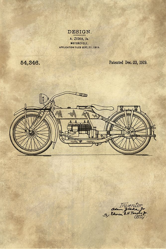 Motorcycle Blueprint Industrial Farmhouse