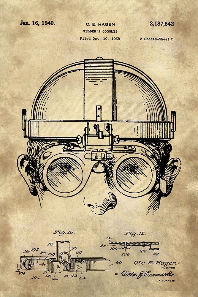 Welding Goggles Blueprint Detail Drawing - Industrial Farmhouse