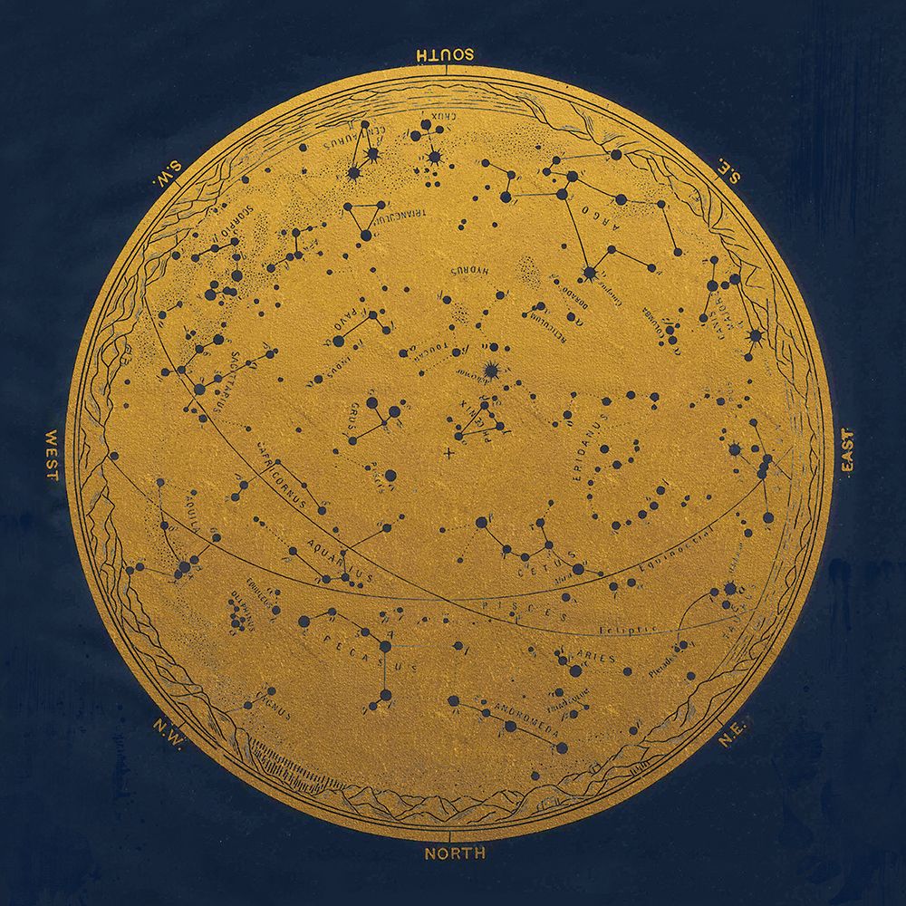 Antique Gold Map Of The Night Sky