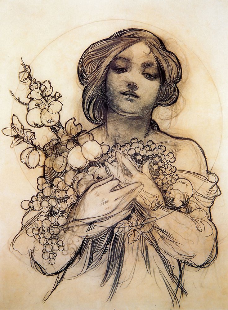 Mucha Study of Woman with Fruit