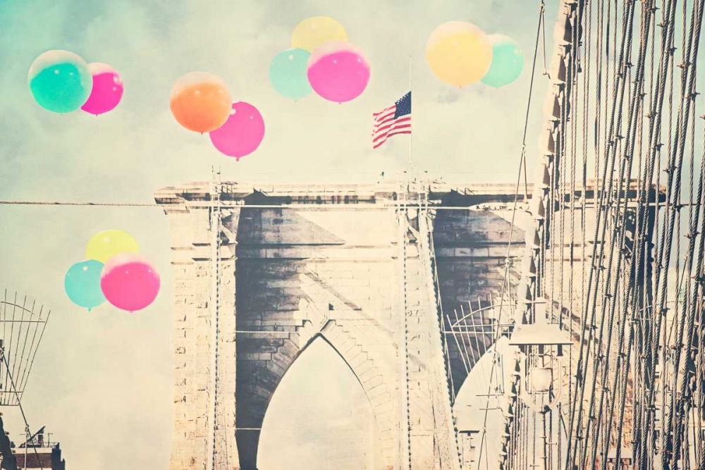 Bright balloons on bridge