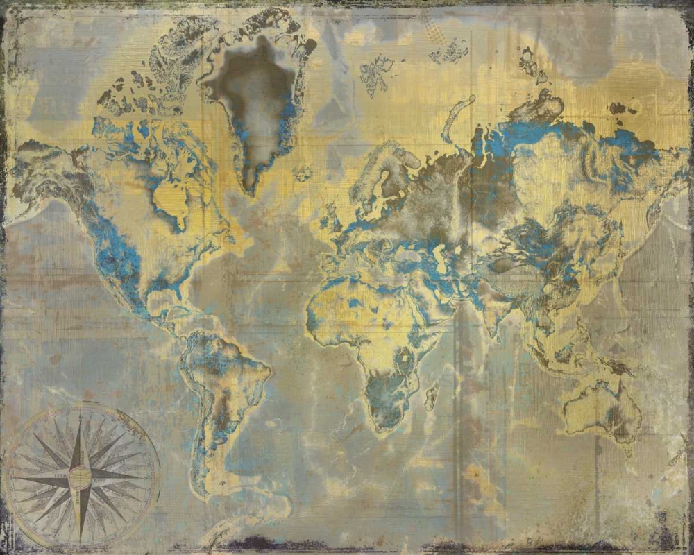 Golden Teal World Map