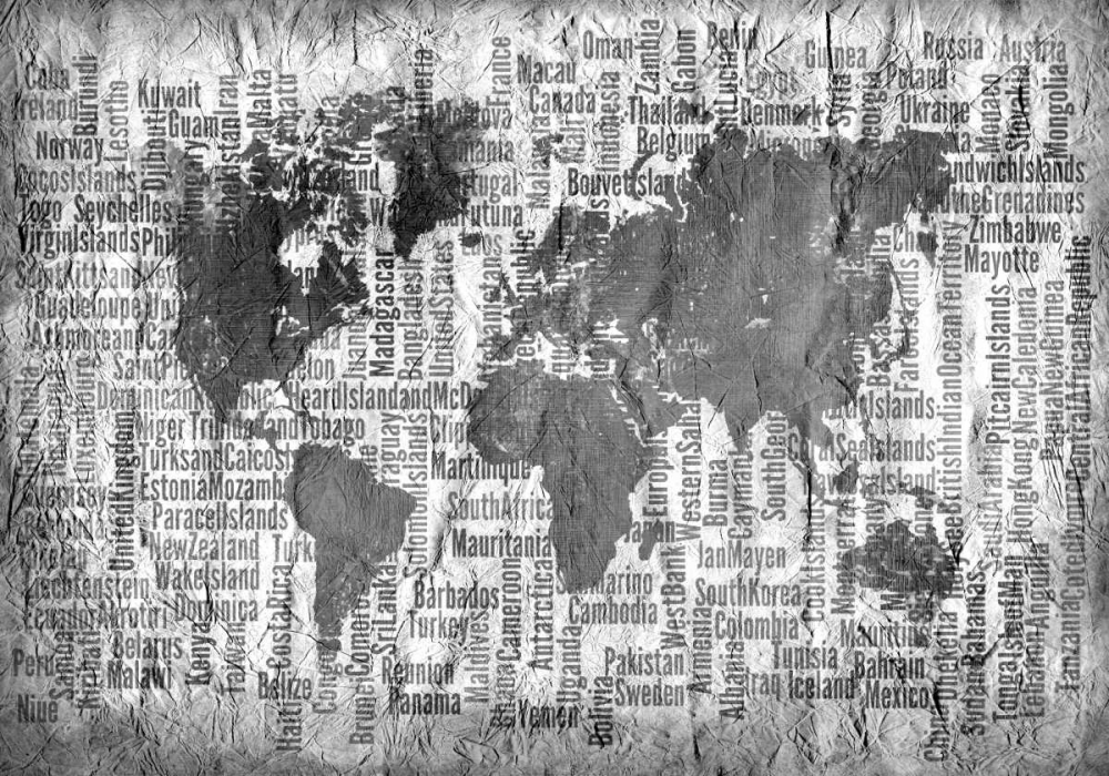 Map of the World Black and White