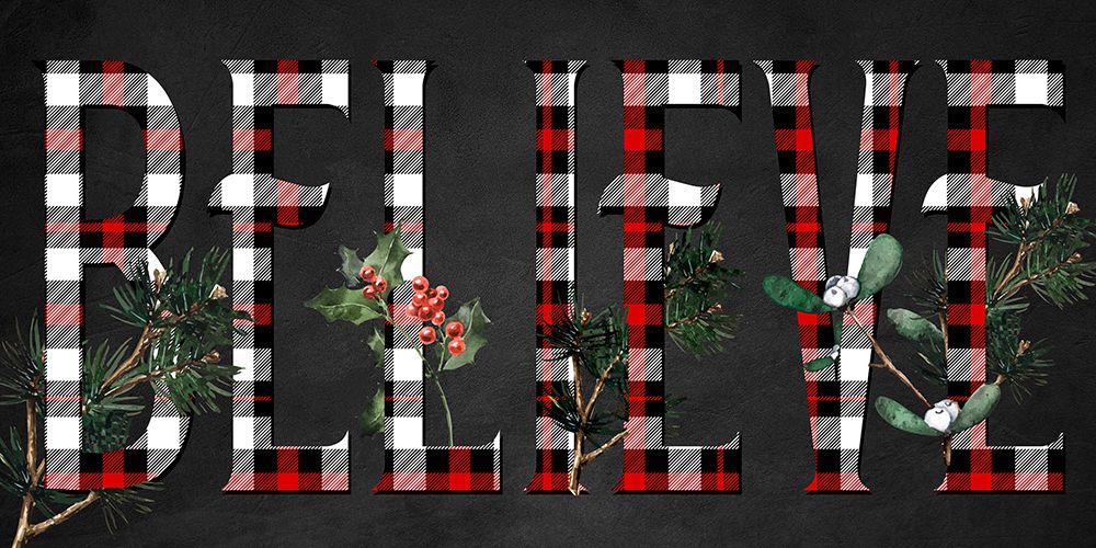 Believe Christmas Plaid Holly