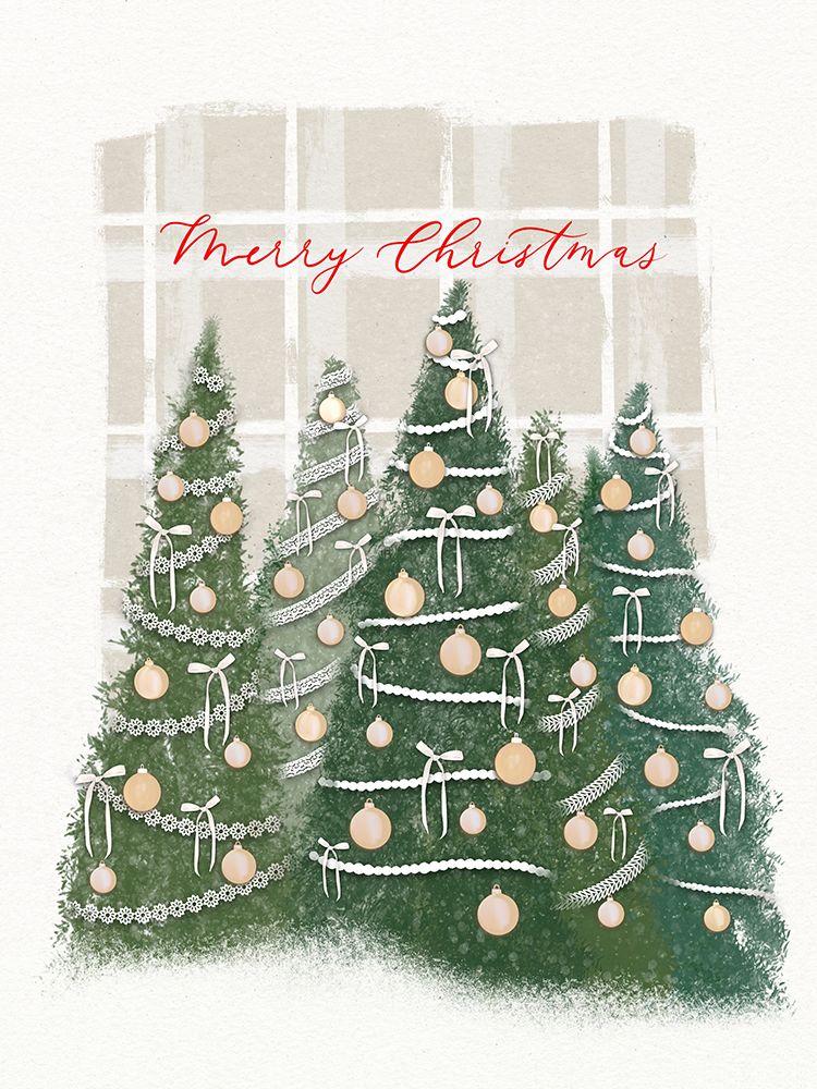 Plaid Trees Merry Christmas Decorated Champagne