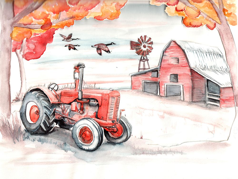 Case Tractor And Barn Vivid