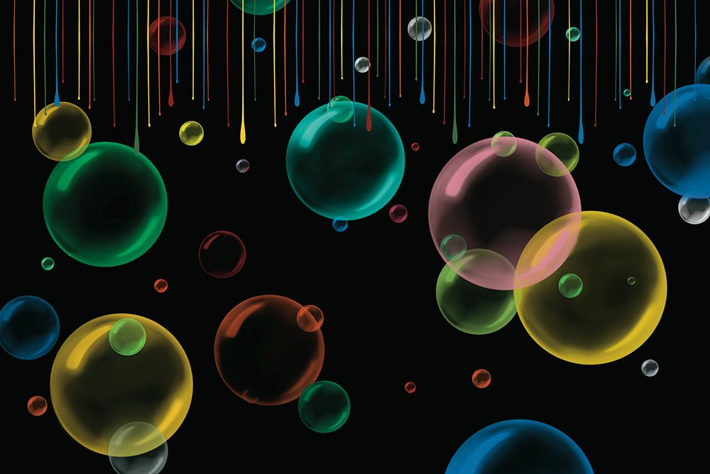 Paint Drips And Colored Bubbles On Black