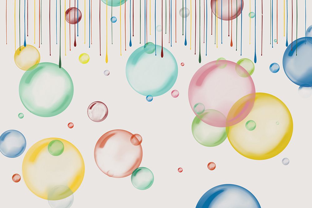 Paint Drips And Colored Bubbles On White