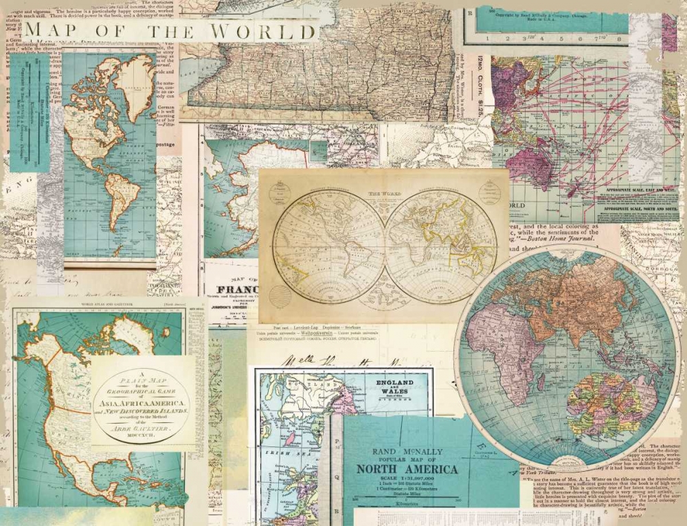 Ivory Blue Maps Collage