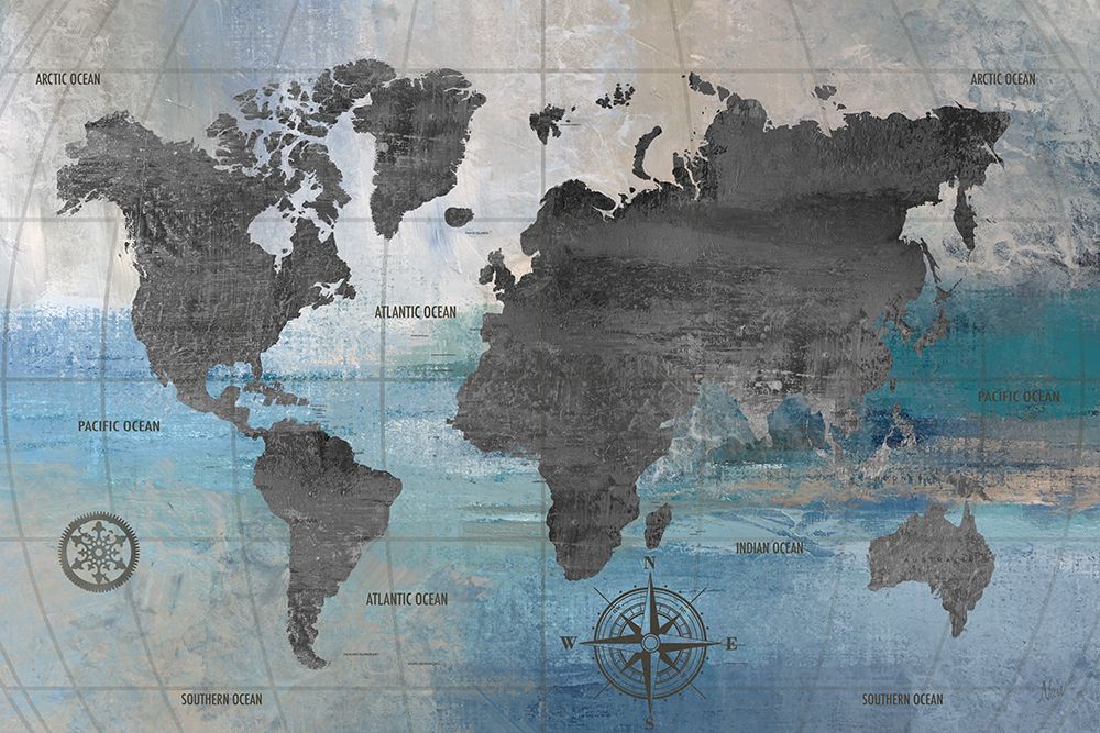 World Map Blue and Gray