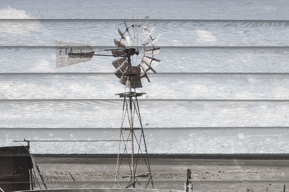 Rusted Windmill on Wood
