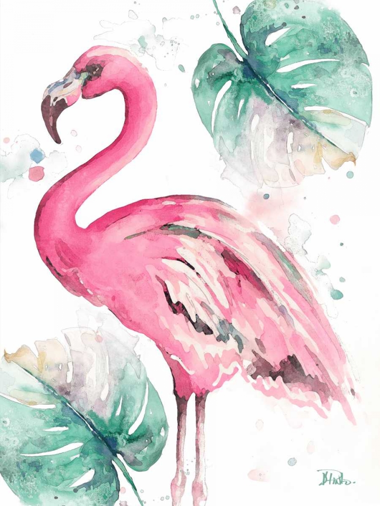 Watercolor Leaf Flamingo I