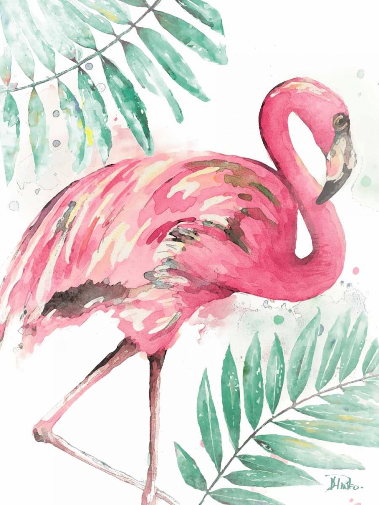 Watercolor Leaf Flamingo II