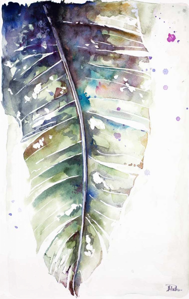 Watercolor Plantain Leaves with Purple I