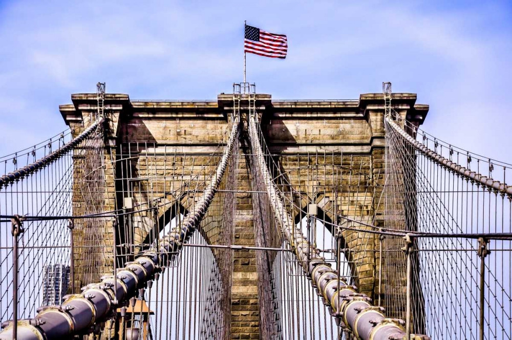 Brooklyn Bridge with Flag