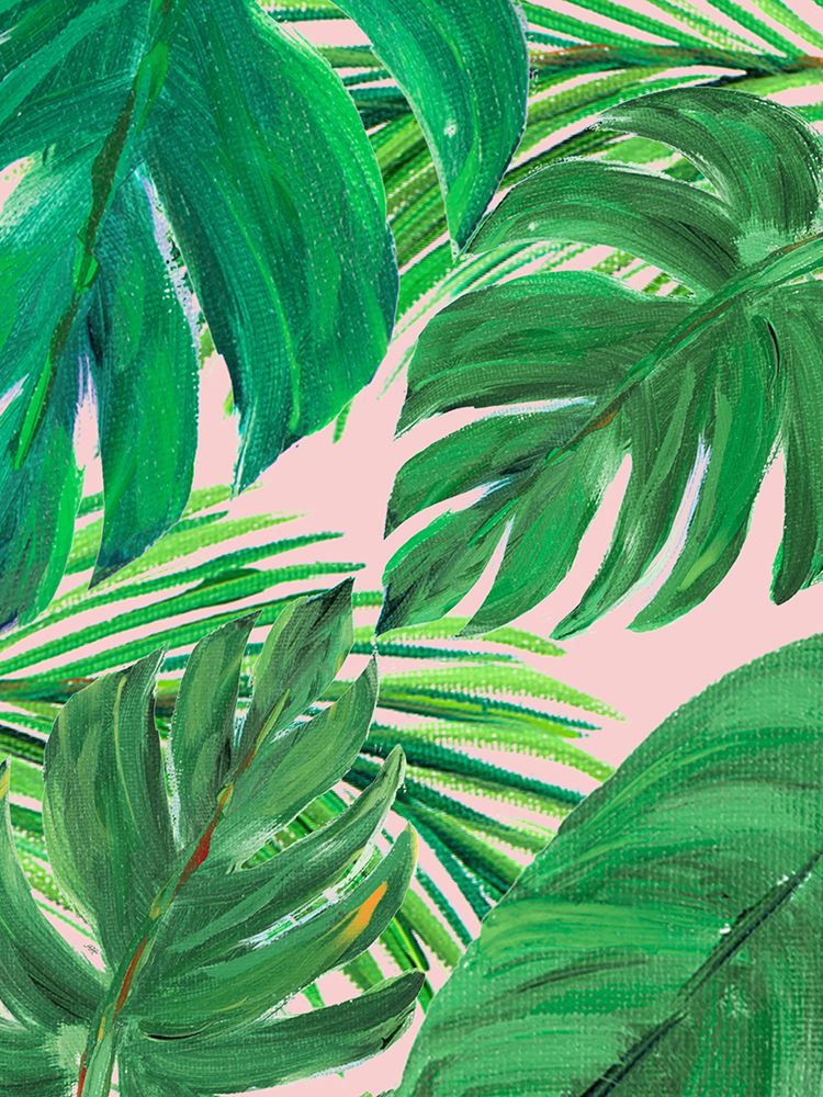 Green Palms on Blush I
