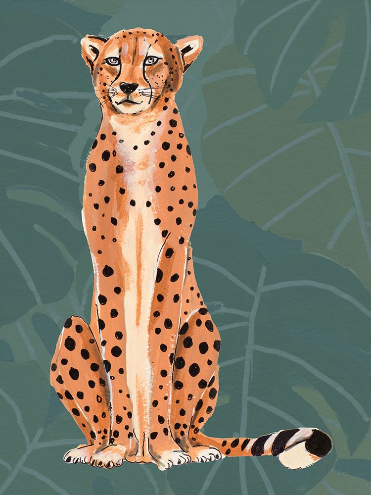 Cheetah Retro On Leaf Pattern