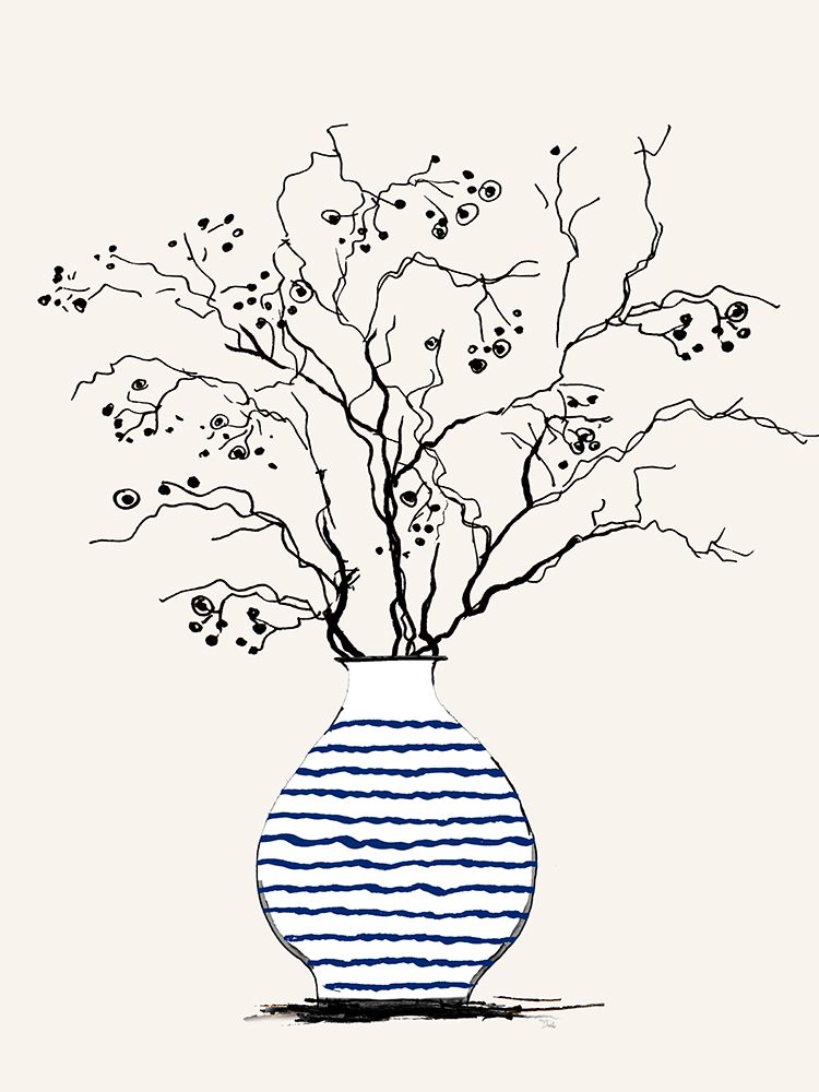 Navy Striped Vase I