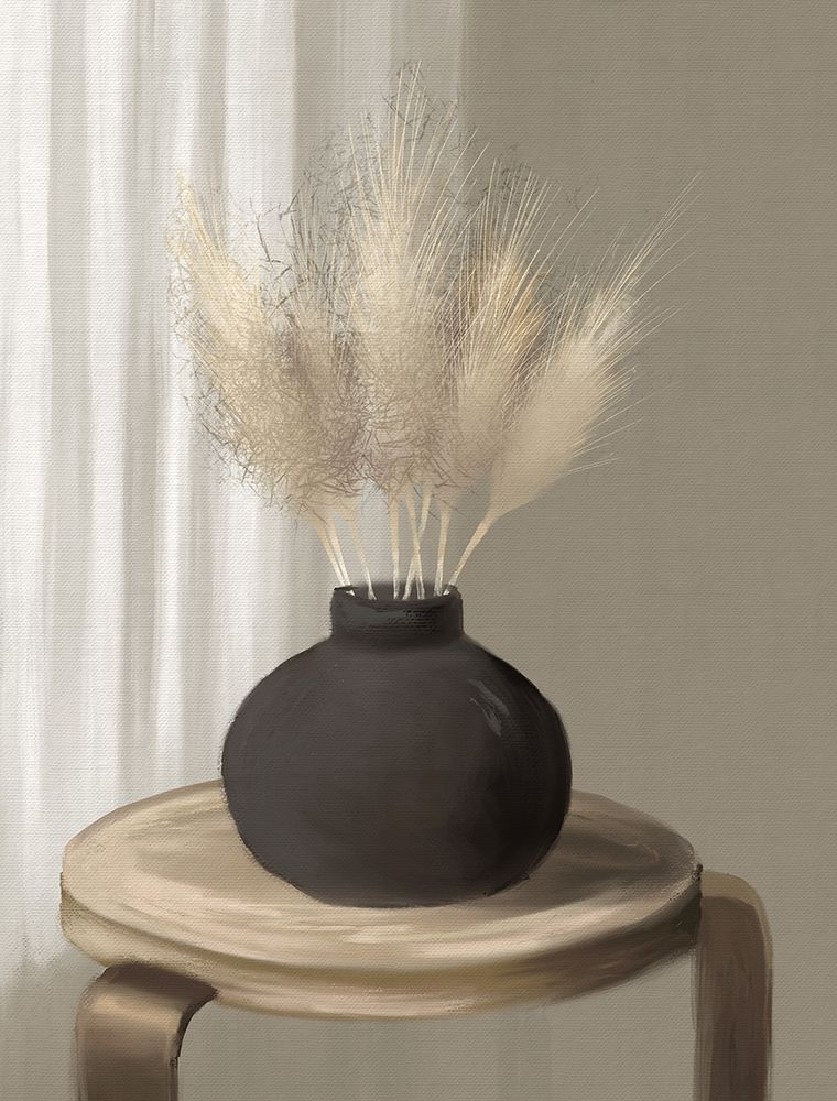 Pampas Grass In Black Vase