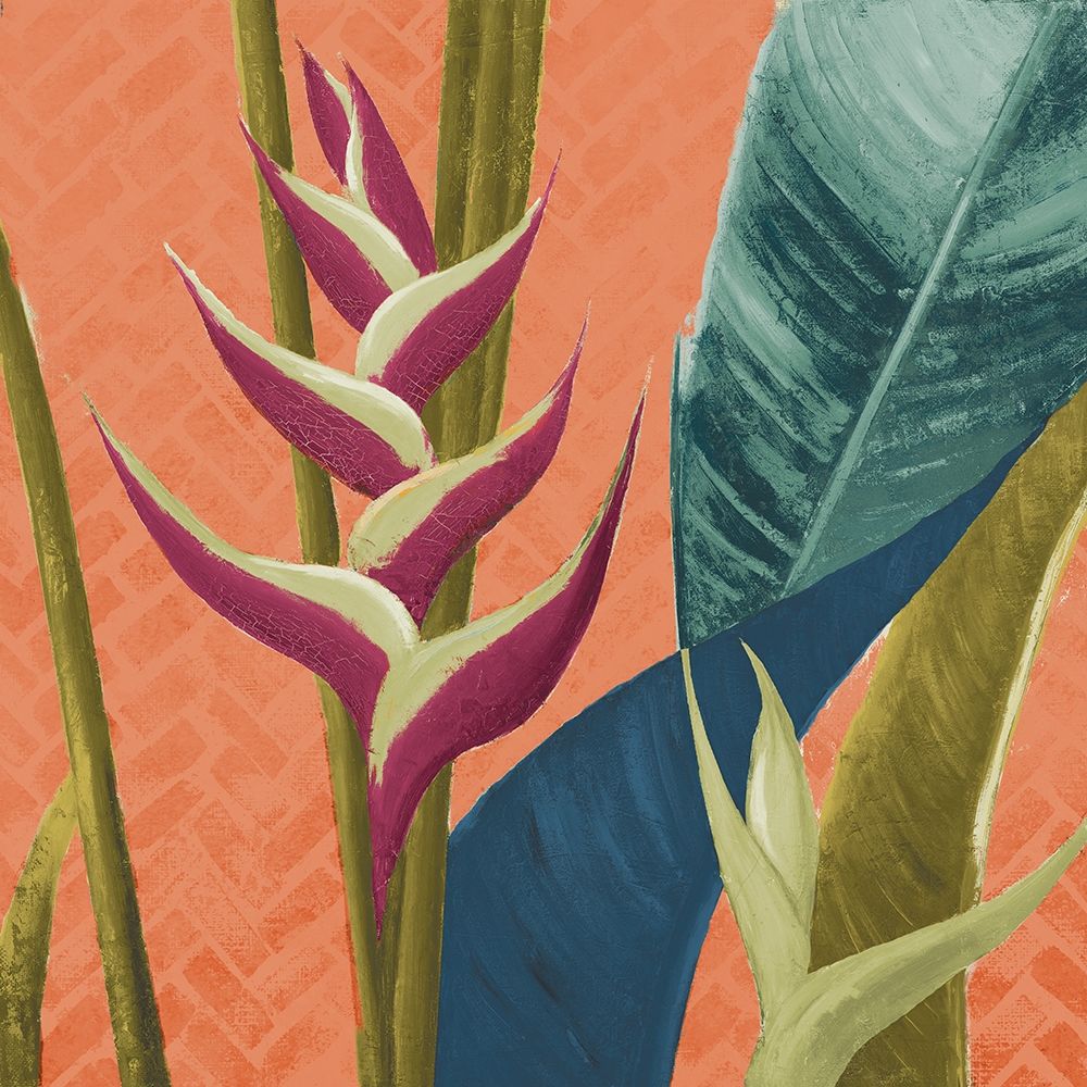 Heliconias with Leaves on Orange