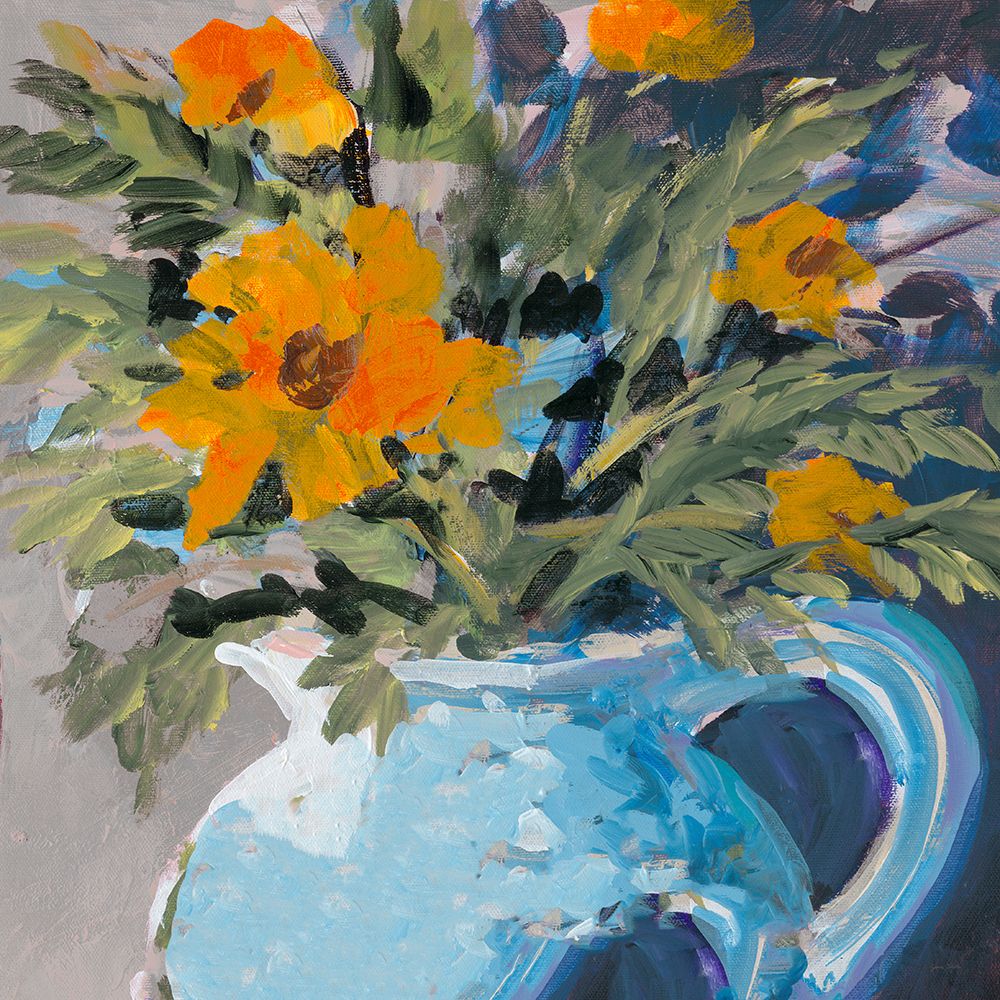 Orange Daisies in Blue Vase