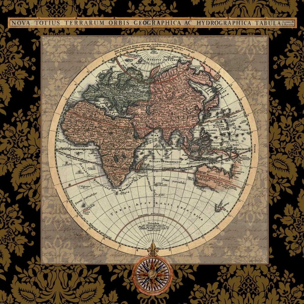 Damask on Black Map I