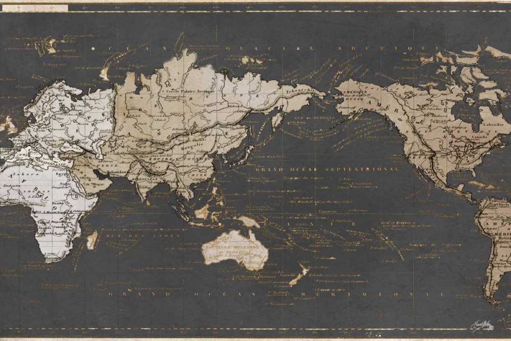 World Map in Gold and Gray