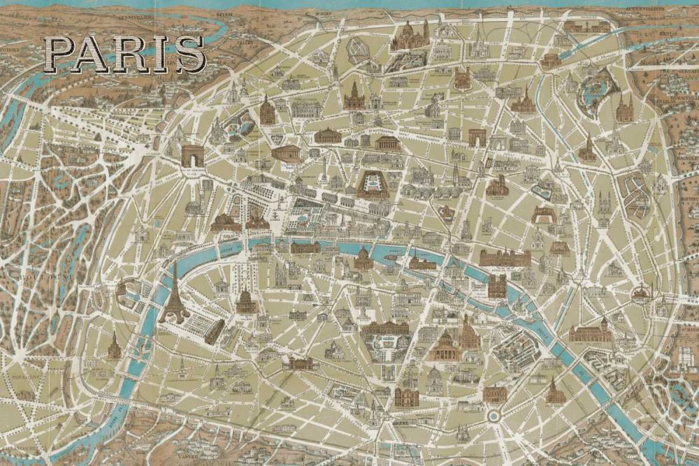 Monuments of Paris Map Blue