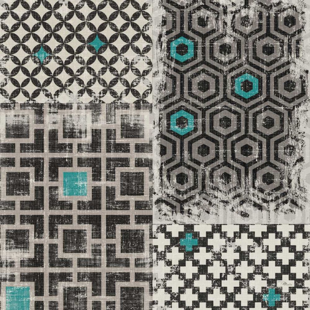Geometric Patchwork Peacock Blue Square II