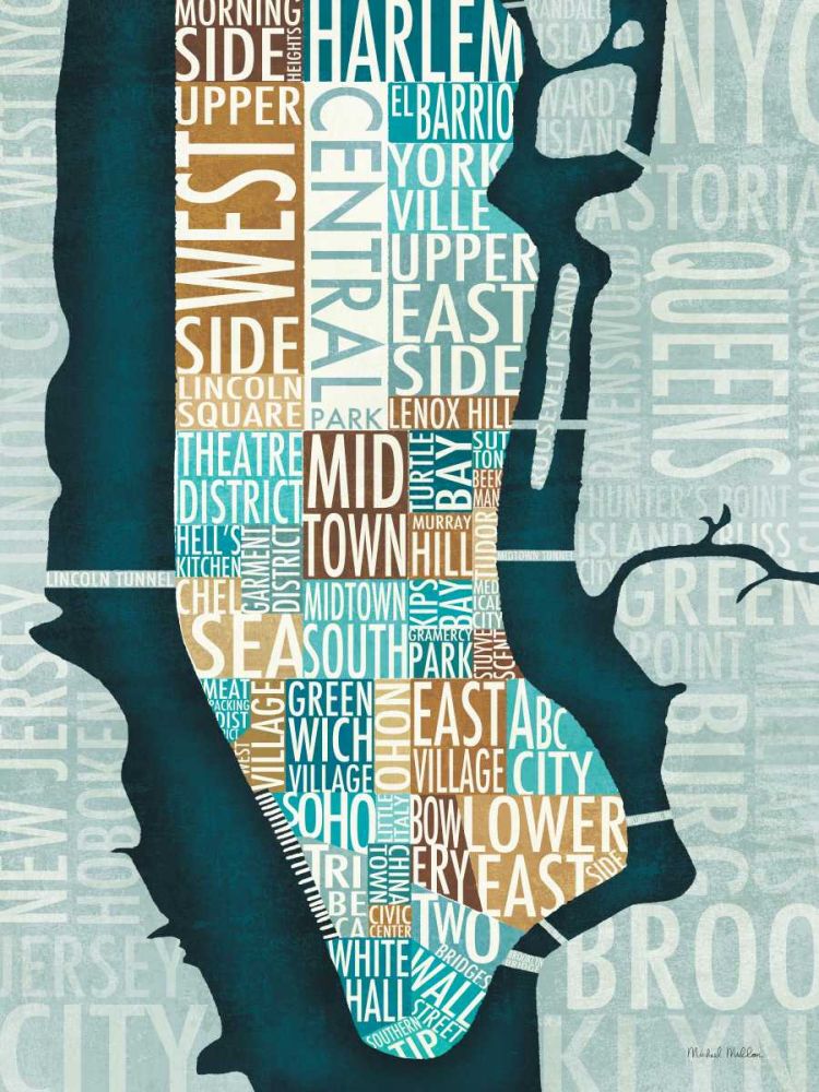 Manhattan Map Blue Brown
